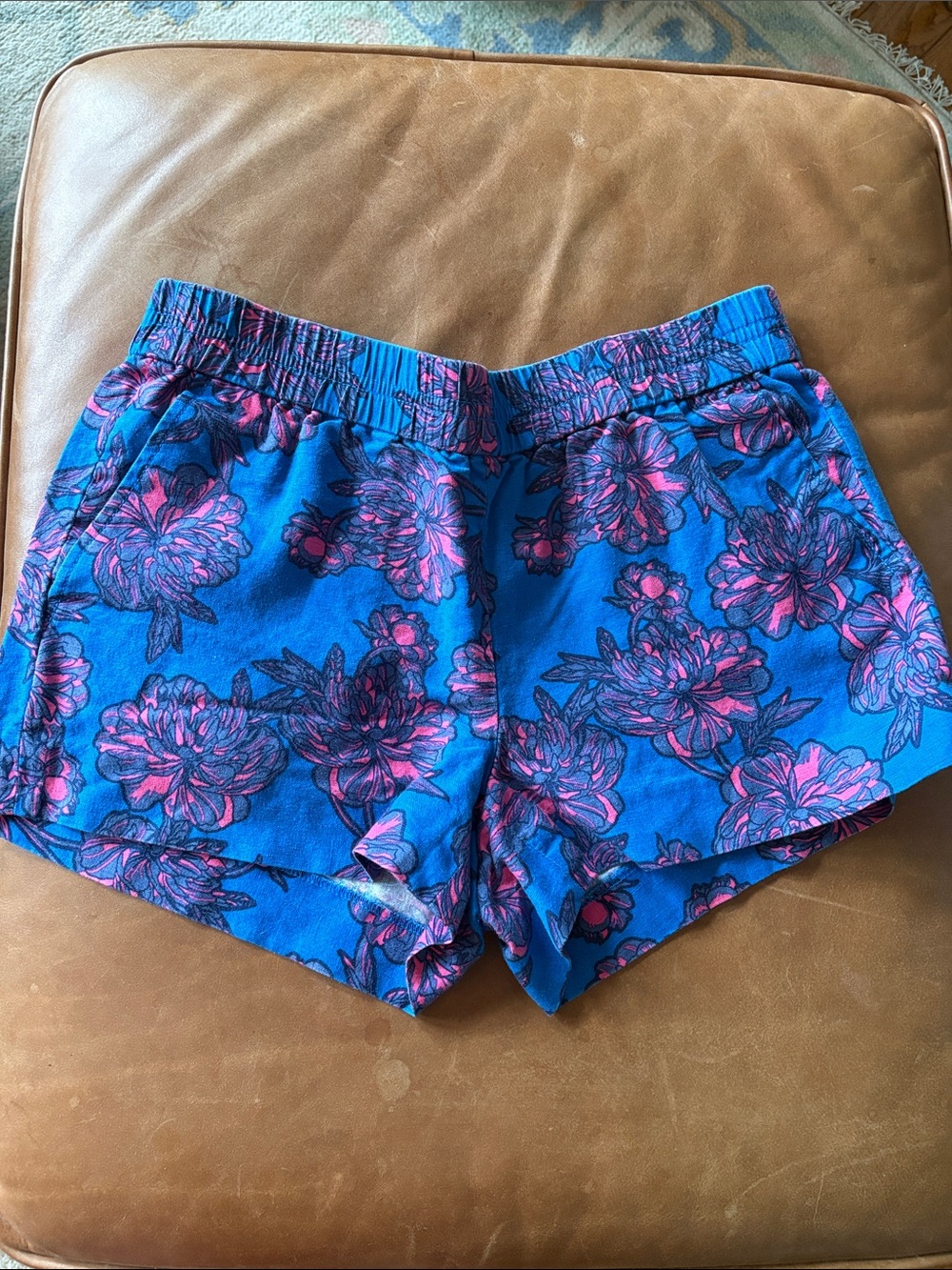 J. Crew Blue Shorts with Pink Floral Print
